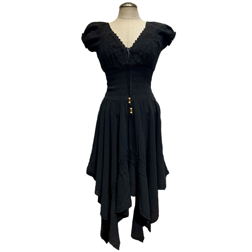 Organic Cotton Dress- Black Pointed Hem