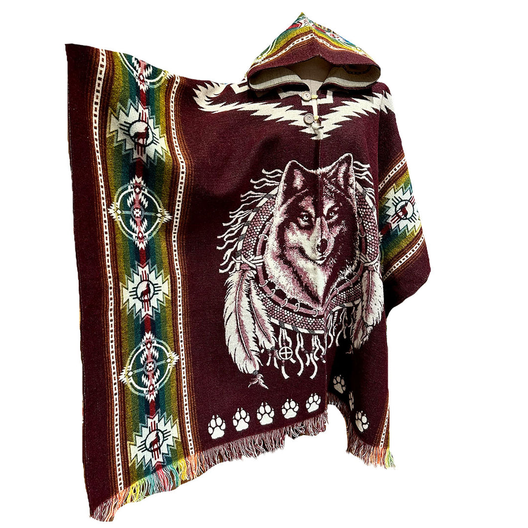 The Original Wolf Poncho- Burgundy